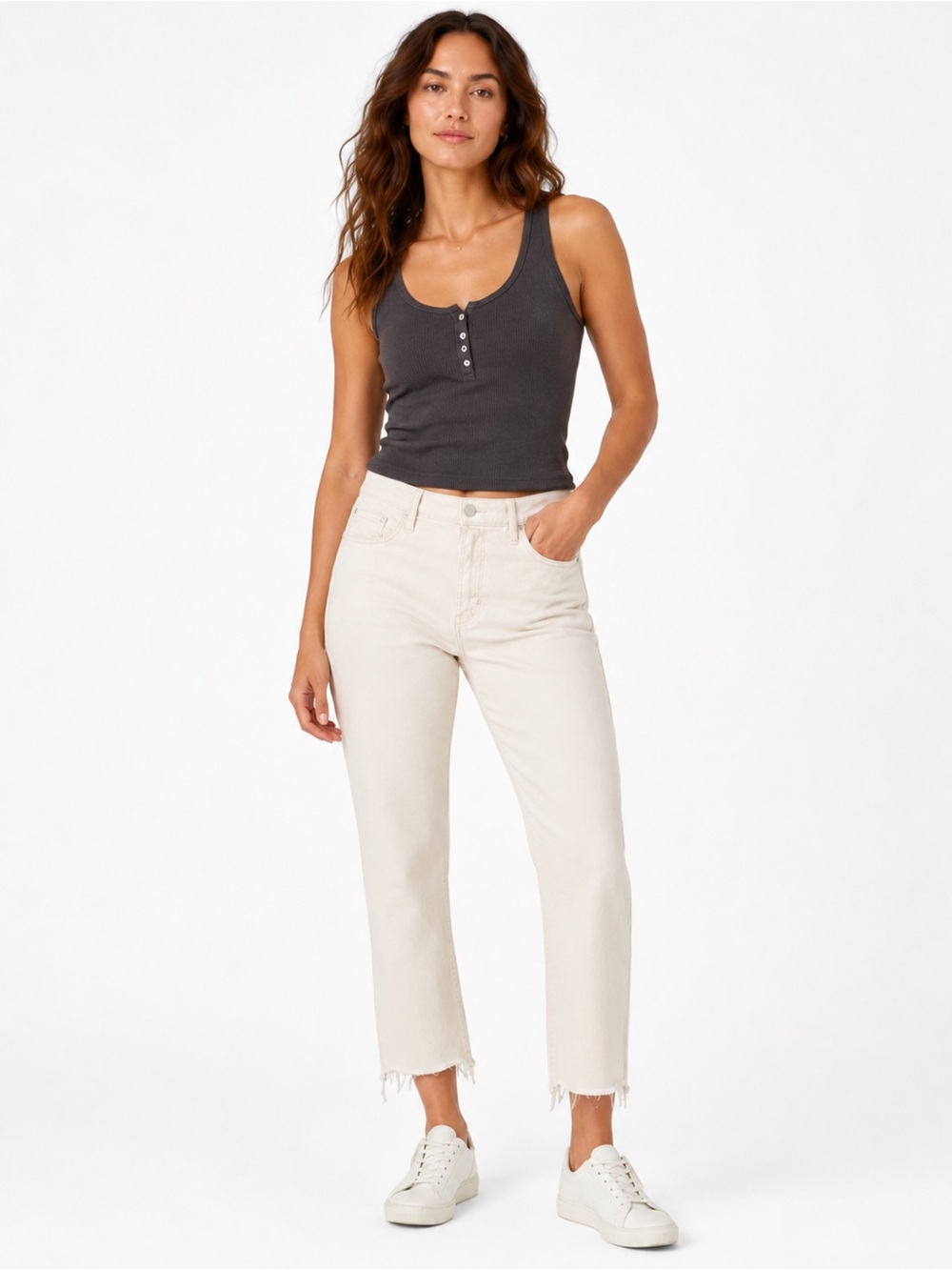 MOTHER The Insider Crop Step Fray Jeans Fair Of Them All Ivory White NWT Size 34